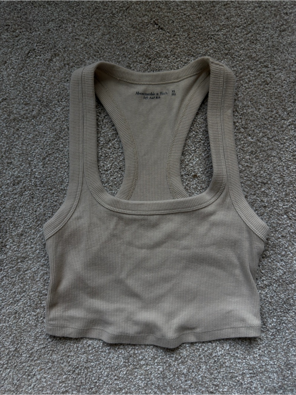 Abercrombie & Fitch Beige Ribbed Racerback Crop Tank